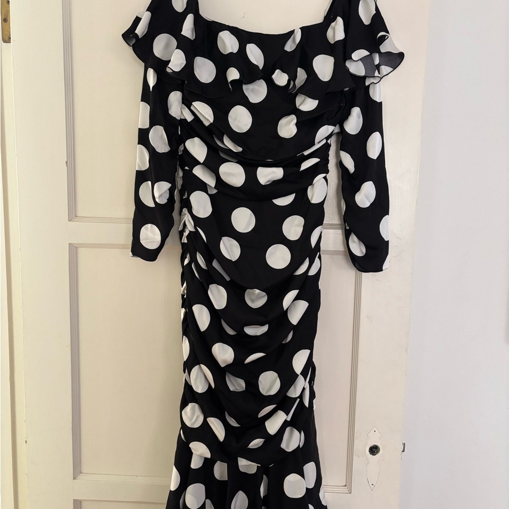 Elegant Black and White Polka Dot Dress